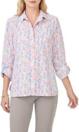 Foxcroft Cole Print Wrinkle-Resistant Button-Up Shirt in Blue Multi at Nordstrom Rack, Size 10