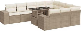 vidaXL Set De Sof&aacute;s De Jard&iacute;n 11pzas Con Cojines Rat&aacute;n Sint&eacute;tico Beige Vidaxl