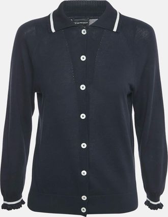 Emporio Armani Navy Navy Cotton Knit Buttoned Top