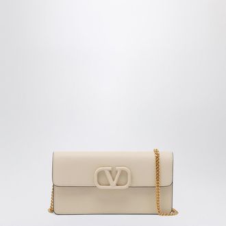 Valentino Garavani Vlogo Light Ivory Leather Chain Wallet