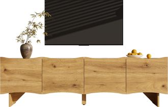 STILVORA Mueble De Tv Con 4 Puertas Y 4 Pasacables, Patr&oacute;n Ondulado, Estilo Moderno, Sal&oacute;n, 155&times;36&times;47 Cm, En Tablero De Part&iacute;culas, Natural