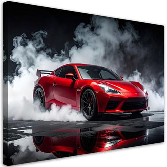 Feeby Cuadro En Lienzo, Coche Deportivo Rojo, 120x80
