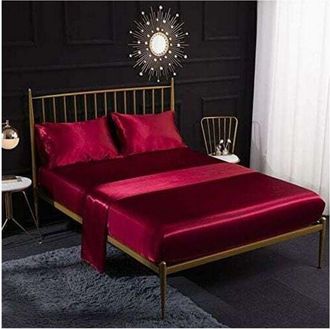 OEM Juego De Ropa De Cama De Sat&eacute;n De Seda De 4 Piezas: S&aacute;bana Bajera De 153x203 Cm, S&aacute;bana Encimera De 228x259 Cm, Fundas De Almohada De 50x75 Cm. Transp