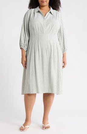 Max Studio Tiered Shirtdress in Green/Cream Table Stripe at Nordstrom Rack, Size 2 X