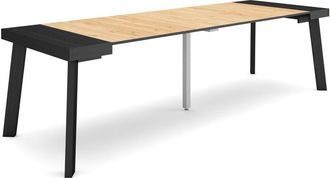Skraut Home Skraut Home - Mesa Consola extensible, Mesa comedor plegable, 260, Para 12 comensales, Patas de madera, Estilo Moderno, Negro y roble