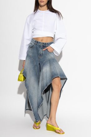 Alaia Short Top With Decorative Tie, Womens, White