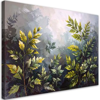 Feeby Cuadro Sobre Lienzo Hojas Verdes De Plantas Abstracci&oacute;n Pintada 100x70