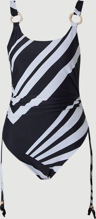 Karen Millen Womens Stripe Print With Bead Detail Low Back Swimsuit - Monochrome Multi Nylon - Size X-Small