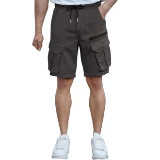 Generic Mens Work Shorts - Elastic Waist with Zipper Pockets & Drawstring Dark Gray