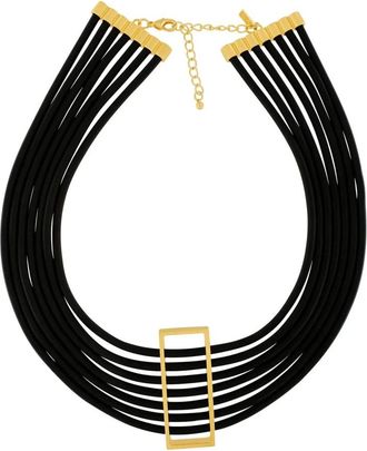 Dansk Copenhagen Luxe Korte Vierkante Ketting - Dames - Kettingen - Zwart - ONE Size - Leer - Accessoires