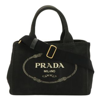 Prada Black Nero Canvas Handbag Shoulder Bag Tote Bag (Pre-Owned)