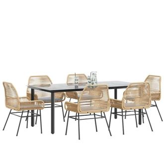 vidaXL Juego De Comedor De Jard&iacute;n 7 Pzas Con Cojines Rat&aacute;n Pe Marr&oacute;n Vidaxl