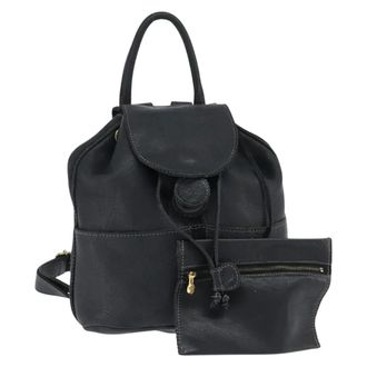 Fendi Logo Flap Drawstring Leather Black Leather Backpack Bag (Pre-Owned)