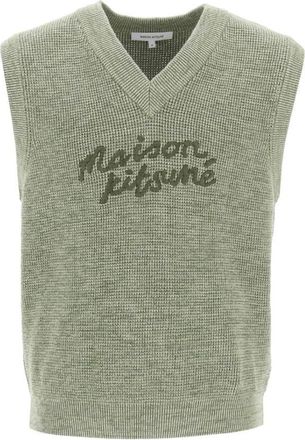 Maison Kitsun&eacute; Maison Kitsune Embroidered Logo Sleeveless Sweater, Size Large