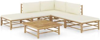 vidaXL Set De Muebles De Jard&iacute;n 6 Piezas Bamb&uacute; Y Cojines Blanco Crema Vidaxl