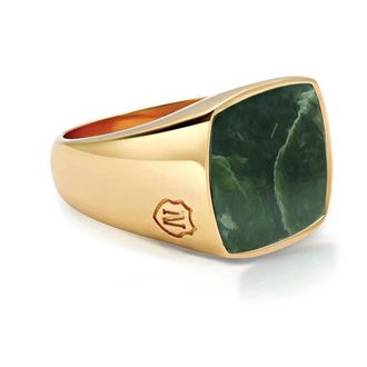 Nialaya Accessoires, Heren, Geel, 68 MM, Mens Gold Signet Ring with African Turquoise