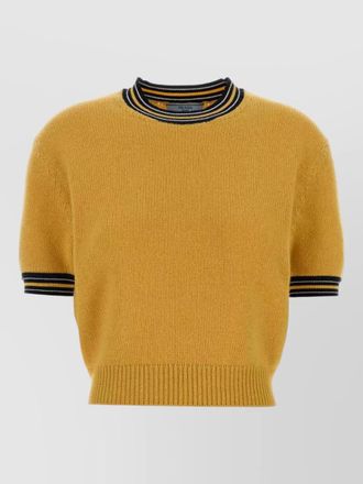 Prada cashmere short sleeve sweater striped collar cuffs