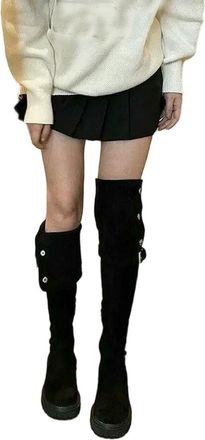 Generic YUJIEBB Over The Knee Cowboy Boots Women Winter Platform Shoes Fashion Fur Suede Wedges Thigh High Boots Motorcycle Black