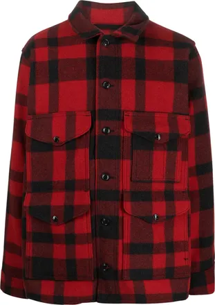 Filson Mackinaw Plaid Buttoned Shirt Jacket with Structured Collar and Flap Pockets