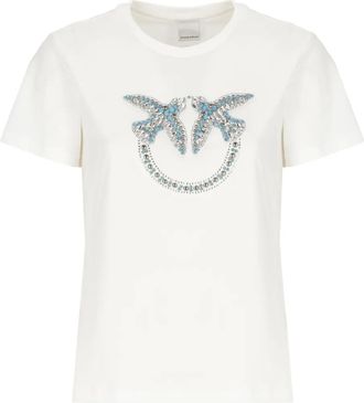 Pinko T-shirt Love Birds con borchie - Toni neutri