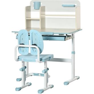 HOMCOM Homcom - Banco Scuola Inclinabile e Sedia Altezza Regolabile per Bimbi 3-12 Anni