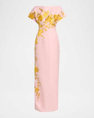 Lela Rose Rose Fil Coupe Empire-Waist Column Gown