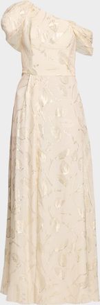 Shoshanna Penelope One-Shoulder Metallic Vine Maxi Dress