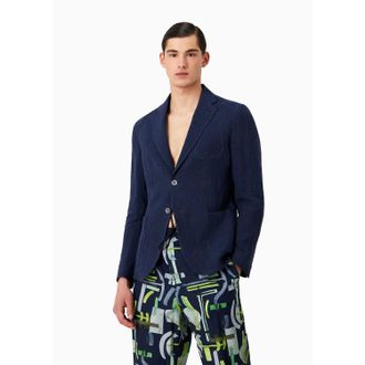 Emporio Armani Mens Blazer in Blue Linen - Size 42 (Chest)