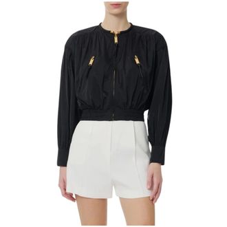 Elisabetta Franchi Bomber Jackets, female, Black, Size: XS Bomber Jacket in Voile Fabric