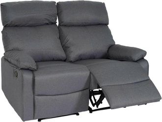 Hhg Nunca usado] Sillón de cine 2 plazas HHG 136, sillón reclinable Sillón tv sofá, reposabrazos reclinable Nosag suspensión tela/textil, gris oscuro