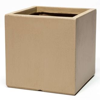 PRIMROSE Outdoor Fibrecotta Cube Planter Sand Beige Cube Garden Plant Pots 50cm in Light Sand
