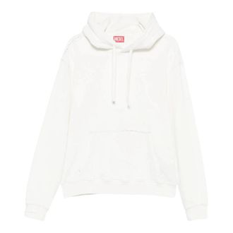 Diesel Hoodie met scheuren en kristaldetails - Heren - Hoodies - Wit - L - Katoen - Hoodies & sweatvesten