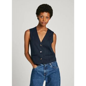 Pepe Jeans London Diana Vest met V-hals en Gestreepte Print - Dames - Gillet - Blauw - L - Kostuums