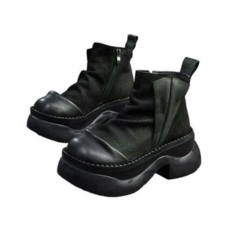 Generic QXDZSW 6.5cm Suede Moccasins Chimney Fashion Ankle Booties Autumn Ladies Motorcycle Spring Boots Women Shoes Dark Green