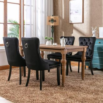 Matteo Modern Black Velvet Dining Chairs - Button Tufted, Set of 4