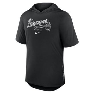 Nike Atlanta Braves Arched Wordmark Nike Mens Dri-FIT MLB Hooded T-Shirt in Black | 03NB00AAW-6XV