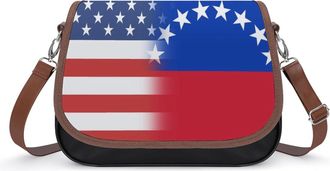 Generic U.S. And Venezuela Flag Crossbody Bags for Women Fashion Leather Shoulder Handbags With Adjustable Strap