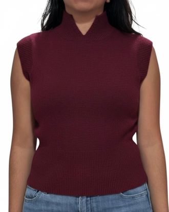 White + Warren Cashmere Sleeveless Mock Neck Vest In Sangria