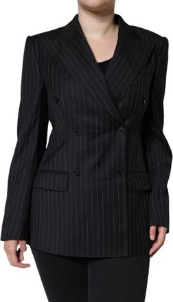 Dolce & Gabbana Womens Black Striped Double Breasted Coat Jacket Virgin Wool Clothing