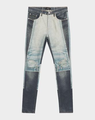 Purple Men & apos;s Upside Down Patchwork Skinny Jeans