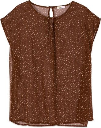 Oltre Cr&ecirc;pe blouse met patroon - Dames - Blouses - Bruin - L - Polyester - Overhemden