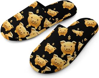 Generic Golden Piggy Banker Mens Cotton Slippers Memory Foam Comfort House Shoes Winter Indoor Slipper for Hotel Casa Spa