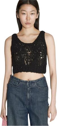 Guess Gehaakt Topje - Dames - Tops zonder mouwen - Zwart - XS - Polyester - Tops