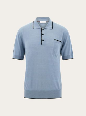 Ferragamo Men Knitted polo with contrasting trims Blue