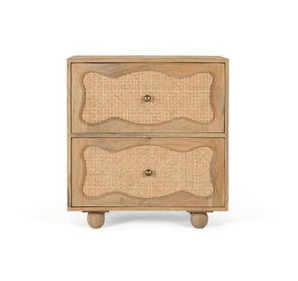 Giner&Colomer Mesita de noche de madera de mango con 2 cajones y dise&ntilde;o artesanal