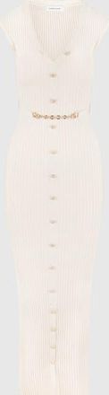Mani&egrave;re De Voir Helene Knitted Midaxi Dress with Belt in Beige at Nordstrom, Size Small