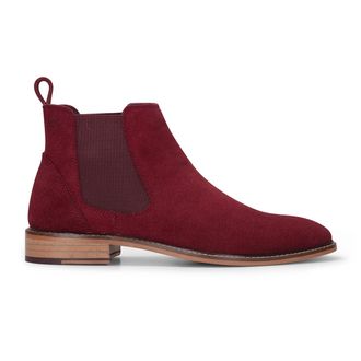 London Brogues Heren Burgundy Wijn Su&egrave;de Leren Slip-On Chelsea Enkellaarsjes