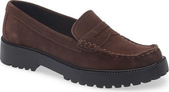 Dolce Vita Merek Platform Penny Loafer in Dark Brown Suede at Nordstrom, Size 7.5