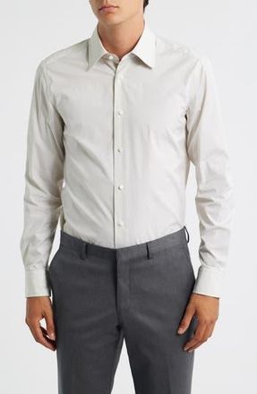 BOSS Hays Slim Fit Pinstripe Cotton Dress Shirt in Beige/Khaki at Nordstrom Rack, Size 15 - R
