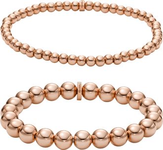 Fossil Womens Rose Gold-Tone Brass Beaded Bracelet Gift Set